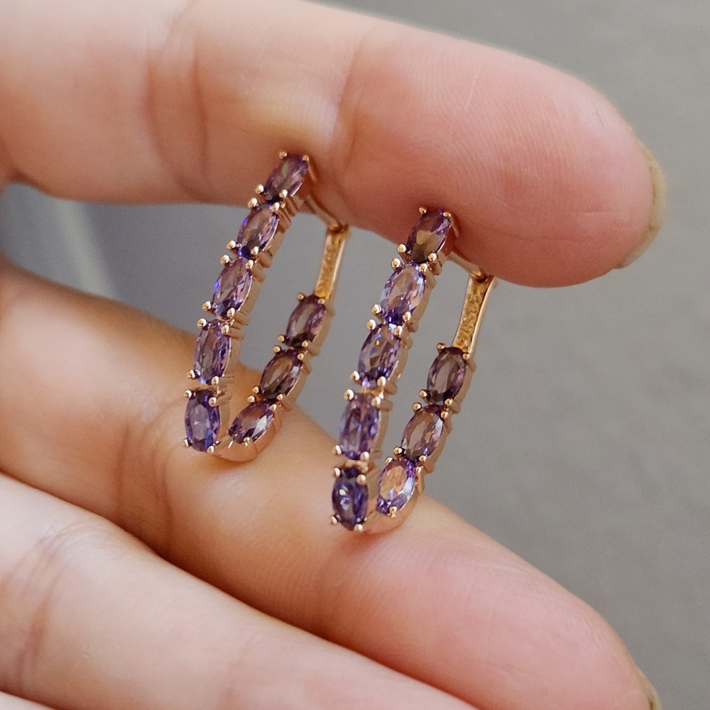 New 14K Gold Plated Amethyst Hoop Earrings for Women